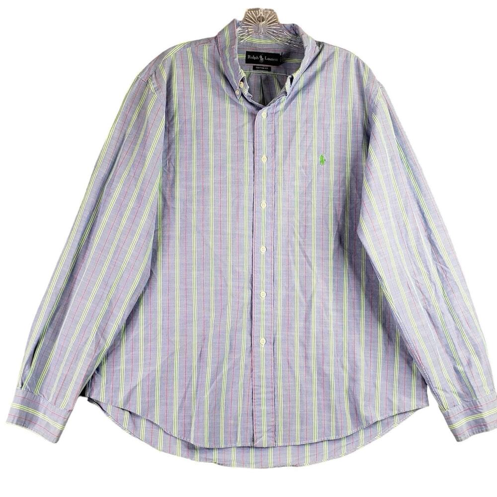 Polo Ralph Lauren Shirt Oxford Blue Stripe Button Down LS Mens Size XL 17